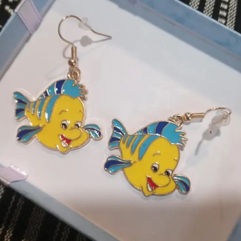 Disney The Little Mermaid Ariel Flounder Dangling Earrings - NEW